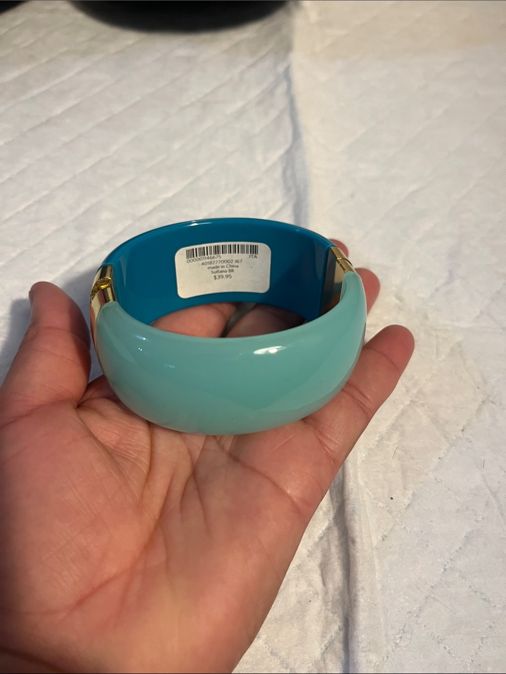 Aqua Resin Hinged Bangle Bracelet - Sleek Turquoise Style